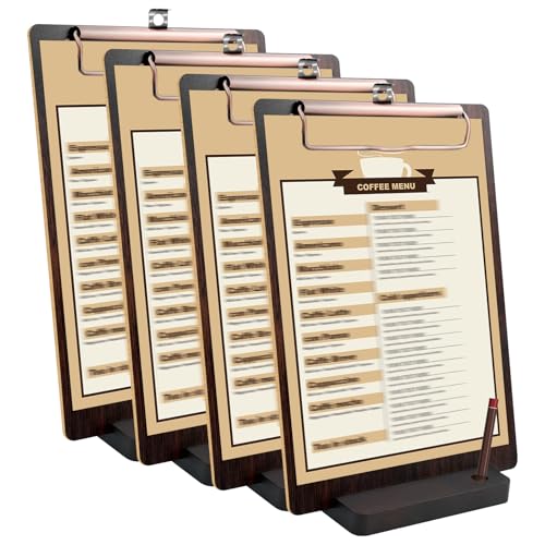 URbantin 4 Stück A5 Klemmbrett aus Holz,Klemmbrett Holz A5,Menühalter aus Holz für Restaurants,A5 Klemmbretter mit hölzerner Basis,Clipboard von URbantin