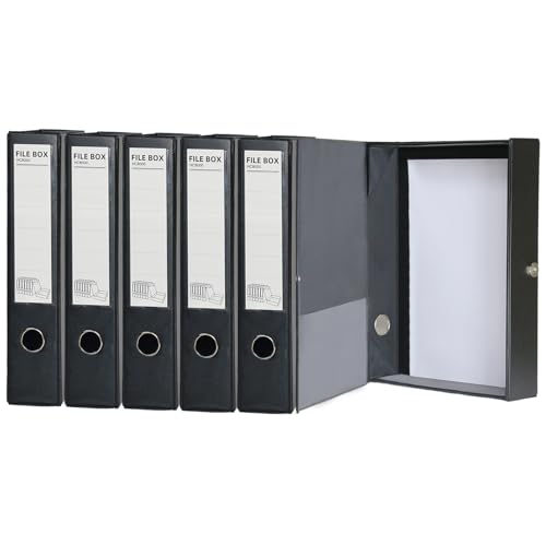 URbantin A4 Archivbox,6 Stück A4 Dokumentenbox aus Kunststoff,65 mm Rückenbreite,Archiv-Schachtel für Büro（Schwarz） von URbantin