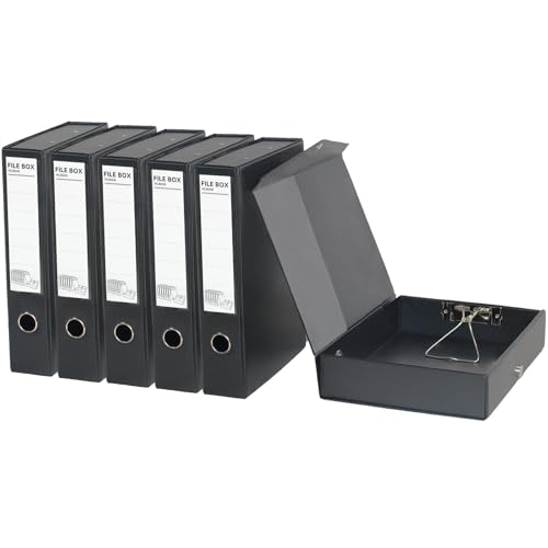 URbantin A4 Archivbox,6 Stück Aktenboxen A4 mit Clips,A4 Dokumentenbox aus Kunststoff,65 mm Rückenbreite,Archiv-Schachtel für Büro,Schwarz von URbantin