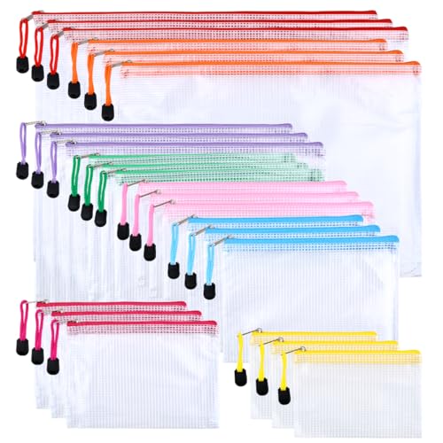 24Stück PVC Reißverschlusstasche Wasserdicht Dokumententasche Bunte Dokumentenmappe mit Reißverschluss,A4 A5 A6 Zipper Beutel Datei Taschen mit Reißverschluss Mesh Kunststoff Dokumententasche(8 Größe) von USENG