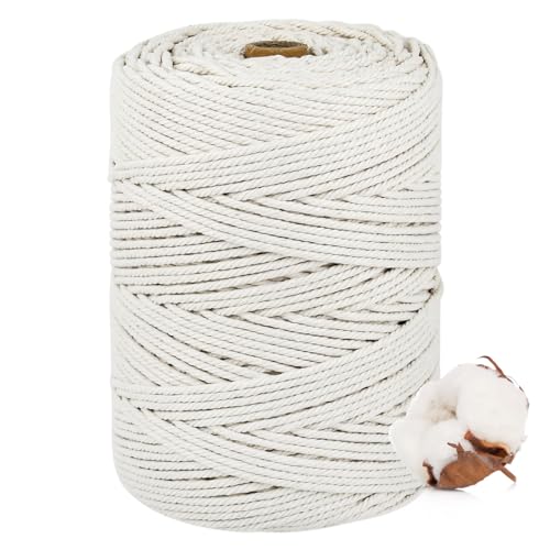 3mm x 300m Makramee Baumwollgarn,100% Baumwolle Makramee Garn Baumwollseil,Premium Baumwollkordel Macrame Cord Baumwollschnur,Baumwollgarn Makramee für DIY Hochzeit Boho Deko Wandbehang Blumenampel von USENG