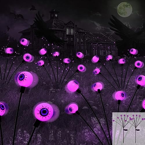 USMEI Halloween Deko Solarlampen, 2 Stück 8 LED Halloween Augapfel Gartenlichter, Halloween Solar Lichter für den Innen- und Außen, Garten, Spukhäuser und Partyzubehör von USMEI