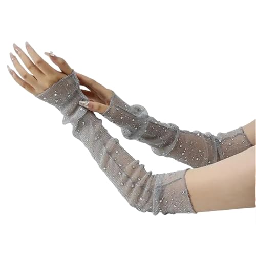 USOHJZ Sonnenschutz Arm Sleeve 3-teiliges Set mit Sonnenschutz-Armstulpen aus Netzstoff mit Langen Ärmeln aus Eisseide, atmungsaktive Handstulpen, Sommer-Armstulpen for Damen(Dark Grey) von USOHJZ