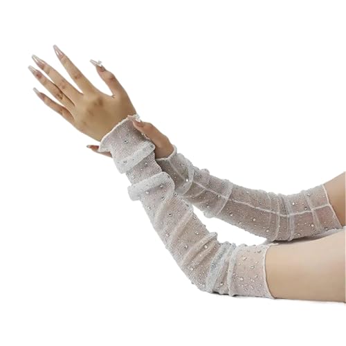 USOHJZ Sonnenschutz Arm Sleeve 3-teiliges Set mit Sonnenschutz-Armstulpen aus Netzstoff mit Langen Ärmeln aus Eisseide, atmungsaktive Handstulpen, Sommer-Armstulpen for Damen(White) von USOHJZ