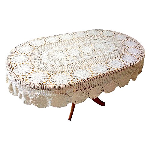 USTIDE Vintage Oval Crochet Tischdecke Beige Baumwolle Spitze Tischdecke Rustikal Oval Tisch Overaly für Hochzeit/Party, 149,9 x 209,8 cm von USTIDE