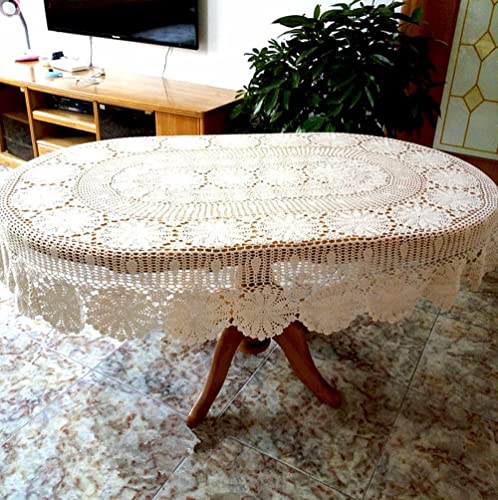 USTIDE Vintage Oval Crochet Tischdecke Beige Baumwolle Spitze Tischdecke Rustikal Oval Tisch Overaly für Hochzeit/Party, 160 x 220 cm von USTIDE