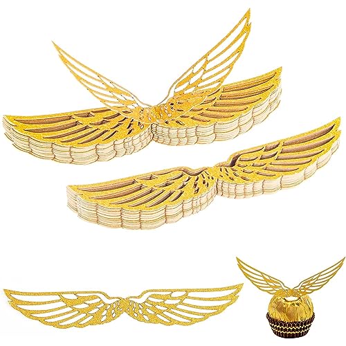 USTNIR 50 Stück Golden Snitch Wings Schokolade Flügel Party Dekor Zauberer Kuchen Deko Cupcake Topper Schokolade Dekoration mit Klebepunkt für Geburtstag Party von USTNIR