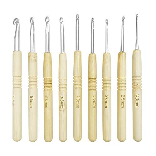 USTNIR Häkelnadel-Set, ergonomischer Griff für arthritische Hände, Holzgriff zum Häkeln, extra leichte Stricknadeln für Anfänger und Häkelgarn,Starter-Häkelset，2,0-6,0 mm(9 Stück) von USTNIR