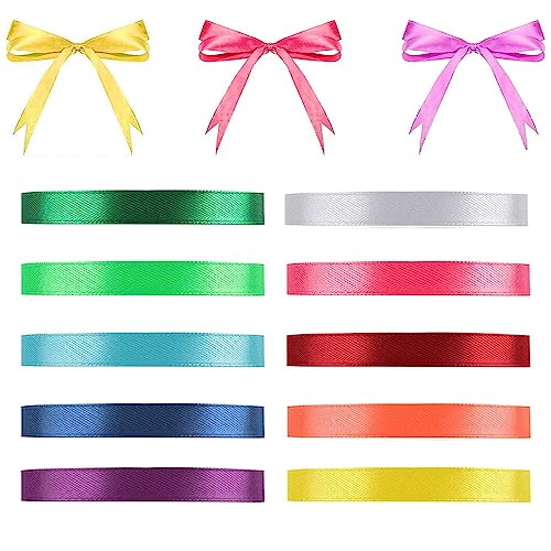 USTNIR Satinband, 10 Farben Schleifenband Geschenkband Bänder zum Basteln, Ringelband Geschenkband Set, Dekoration Geschenkband für Heimwerkerkunst handwerk, Geschenk Verpackung, Hochzeitsdekoration von USTNIR