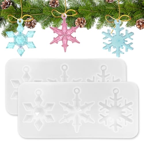 2pcs Weihnachts-Schneeflocken-Silikonformen, holografische Epoxidharz-Formen, Weihnachtsbaum-Ornament-Formen für DIY-Handwerk,Schlüsselanhänger,Schmuck von UTEFIF