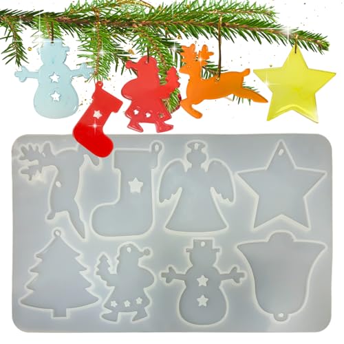 UTEFIF Weihnachts-Silikonformen, Weihnachtsbaum-Ornament-Formen, holografische Epoxidharz-Formen für DIY-Handwerk, Weihnachtsdekoration, Schlüsselanhänger von UTEFIF