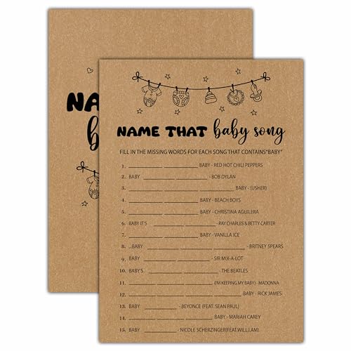 Rustikale Kraft-Babyparty-Spiele für Jungen und Mädchen, Minimalismus Gender Reveal Party Spiele, Name That Baby Song Game Card, Baby Shower Party Dekorationen (J08) von UTESG