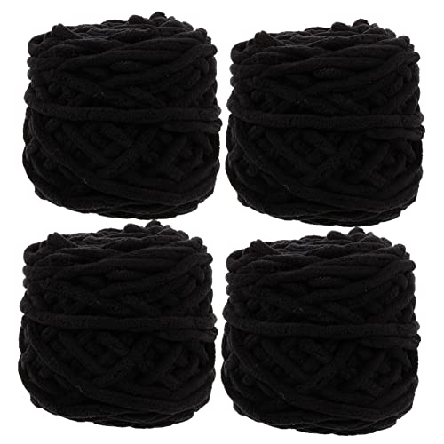 4 Rollen Garn Zum Basteln Jumbo-chenillegarn Häkeln Dicke Wolle Zum Stricken Flauschiges Garn Dickes Garn Zum Stricken Häkelgarn Baumwollfaden Strickgarn Garnbündel Black Polyester UTHCLO von UTHCLO