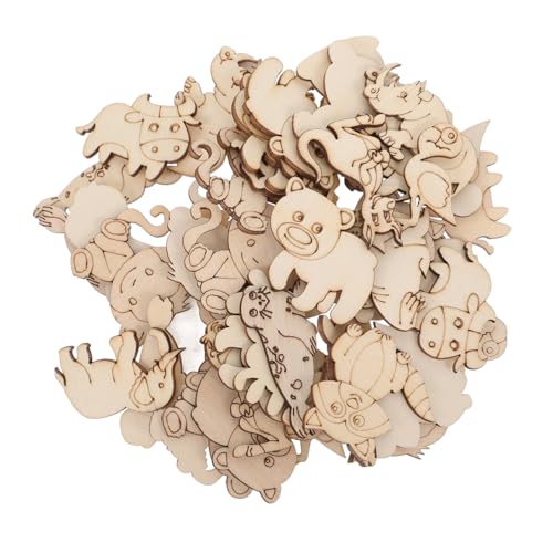 UTHCLO 50 Stück tierische Holzspäne holzdekor holzplatten Tierisches Holzstück Tier Holzscheiben Tierbilder Holz DIY-Graffiti-Chip Graffiti-Holzscheiben Holzausschnitt zum Basteln Beige von UTHCLO