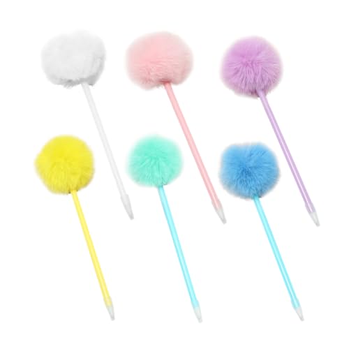 UTHCLO 6 Stück Süße Flauschige Kugelschreiber, Bezaubernde Kawaii-stifte, Schreibstift, Flauschiger Kugelschreiber, Dekorativer Fuzzy-ball-tintenstift, Dekorativer Pompon-kugelschreiber von UTHCLO