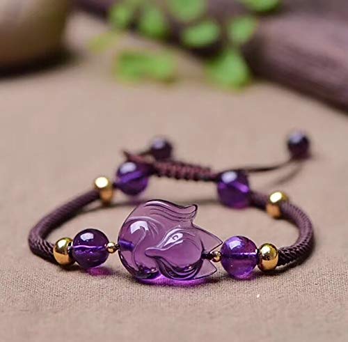 Bettelarmband Amethyst Armband Feng Shui Reichtum Armband Fuchs Gott Brasilianischer Amethyst Kristall Armband Verstellbares Spirituelles Chakra Natürliche Edelsteine ​​Armreif Meditation Liebe Amulet von UTHTY