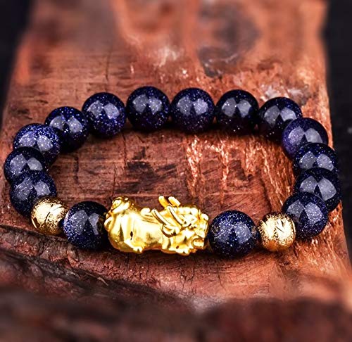 Bettelarmband Feng Shui Golden Pixiu Wealth Armband Wohlstand Blauer Goldstein Vietnamesischer Gold Pi Yao Armreif Naturedelstein Chakra Kristall Armband Amulett for Geld Viel Glück,10mm ( Size : 10mm von UTHTY