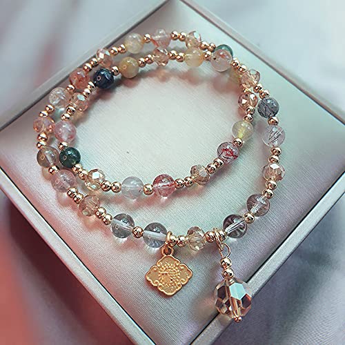 Bettelarmband Feng Shui Reichtum Armband Multi-Edelstein Rutilkristall Armband for Reiki Glücksverheißende Begonien Totem Charm Goldgefüllte Teile Chakra Edelsteine ​​Reichtum Erfolg Glück Wohlstand M von UTHTY