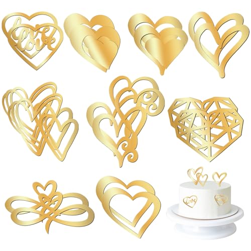 UTMACH 18 Stück Cake Topper Herzen Gold Acryl Cupcake Topper Herze Acryl Tortendeko Gold Goldenes Cake Topper Tortendeko Set für Geburtstag Hochzeit Wedding Party Feier von UTMACH