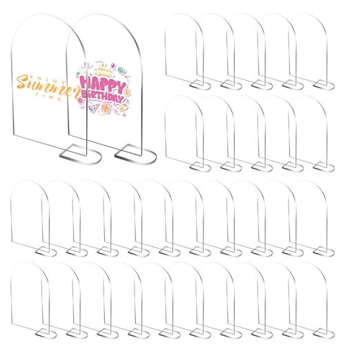 UTMACH 30 Stück Tischnummern Acryl mit Halter, Transparentes Bogen-Acrylschild Acryl Schild Blanko, Transparentes Acryl Schild mit 30 Ständer Acrylplatte Gewölbt für Hochzeit, Party, Geburtstag von UTMACH