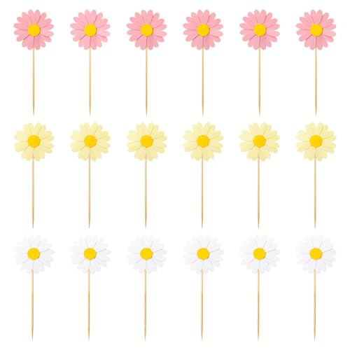 UTMACH Torten Topper Gänseblümchen Deko 18 Stück Cupcake Topper Blumen Gänseblümchen Tortendeko für Geburtstag Cake Topper Gänseblümchen für Mädchen Kinder Gänseblümchen Tortendeko von UTMACH