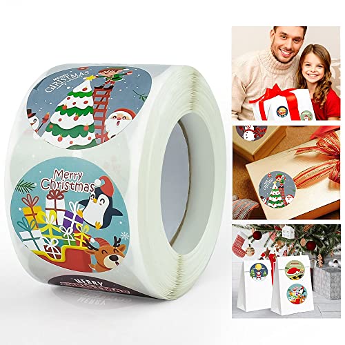 UTRUGAN 500 Stück Weihnachtsaufkleber Rund Weihnachtsaufkleber Rolle Frohe Weihnachten Etiketten Abdichtung Geschenkaufkleber Weihnachtliche Aufkleber für Bastelarbeiten, Fotoalben, Sammelalben von UTRUGAN