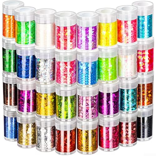 Inspirierende Kreativität, vielfältige Palette mit 32 farbigen Glitzerpulvern, ideal für alle Bastelbedürfnisse von UTTASU