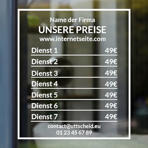 Öffnungszeiten Aufkleber - Aufkleber für Schaufenster, personalisierbar von UTTSCHEID