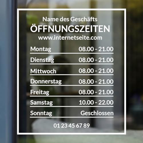 Öffnungszeiten Aufkleber für Schaufenster, personalisierbar (Design 1) von UTTSCHEID