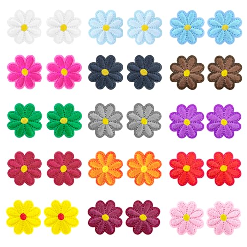 UTXN 30 Stück Bügelflicken Gänseblümchen-Stickereiflicken 4 cm Applikationsflicken Filzblumen Klettflicken zum Aufbügeln oder Aufnähen auf Kleidung, Hüte, Jeans, Schuhe, Taschen (15 Farben) von UTXN