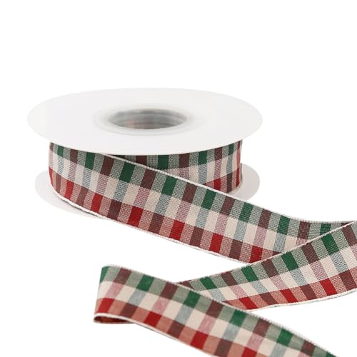 UUYYEO Schottisches Schottenkaro-Band, Weihnachten, Gingham-Band, Büffelkariertes Band, Stoff, Bastelband, Geschenkband, Rot, Grün, Weiß, 12,5 m von UUYYEO