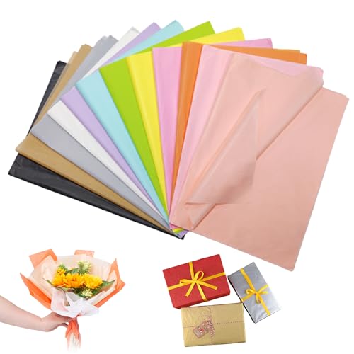 120 Blatt Transparentpapier Bunt Seidenpapier, 50 X 70cm Seidenpapier Verpackungsmaterial, Seidenpapier für Blumenstrauß-Verpackung, Diy-Geschenkdekoration, Seidenpapier Zum Verpacken (12 Farben) von UV STYLISH