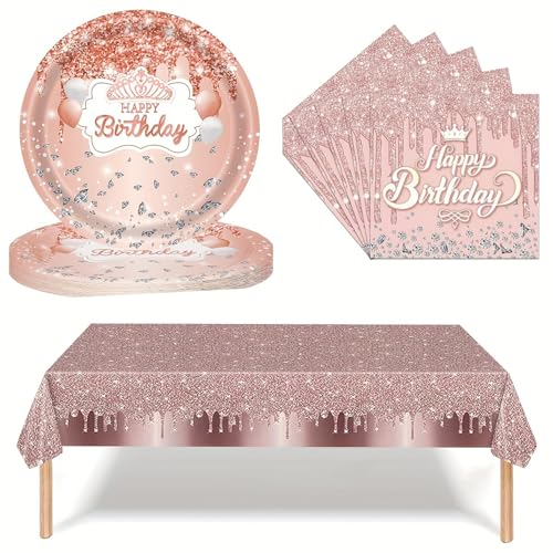 Partygeschirr Set, Deko Party Geschirr mit Happy Birthday Tischdecken, Pappteller, Teller, Kindergeburtstag Partyzubehör Partygeschirr von UV STYLISH