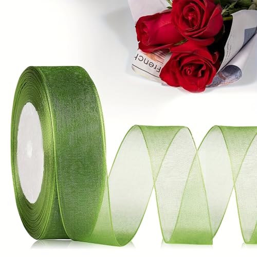 Schleifenband, 45m X 4cm Organza Bänder, Schimmernd Schleifenband Breit, Transparent Geschenkband für Hochzeiten, Weihnachten, Thanksgiving, Geschenkverpackungen (Grün) von UV STYLISH