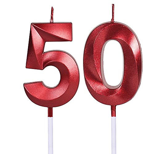 Rote Geburtstagskerzen Stabkerzen für Kuchen zum 50. Geburtstag, Zahl 50, Giltter Candle Cake Topper für Party Jahrestag Hochzeit Feier Dekoration von UVATAHONA