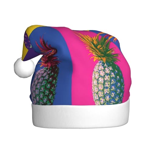 UVBDF Bunte Ananas-Muster, 1 Stück, Weihnachtsmannmütze, Plüschmütze, Weihnachtsmütze für Erwachsene, für Weihnachten, Neujahr, Party, Kopfbedeckung von UVBDF