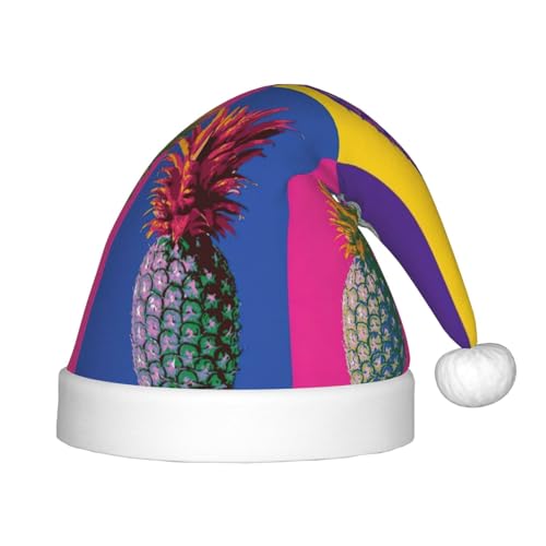 UVBDF Bunte Ananas-Muster, 1 Stück, Weihnachtsmannmütze, Plüschmütze, Weihnachtsmütze für Teenager, Weihnachten, Neujahr, Party, Kopfbedeckung von UVBDF