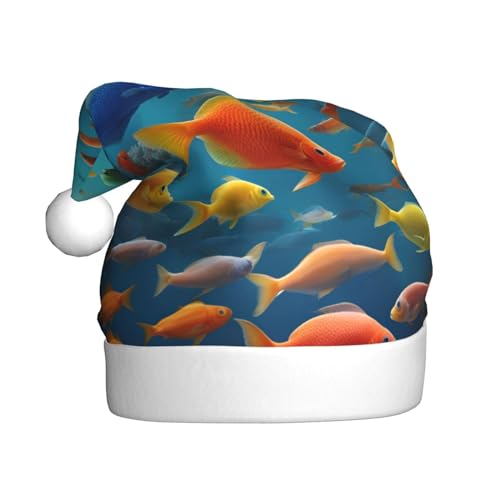 UVBDF Bunte Fische, 1 Stück Weihnachtsmütze aus Plüsch, Weihnachtsmütze für Erwachsene, für Weihnachten, Neujahr, Party, Kopfbedeckung von UVBDF