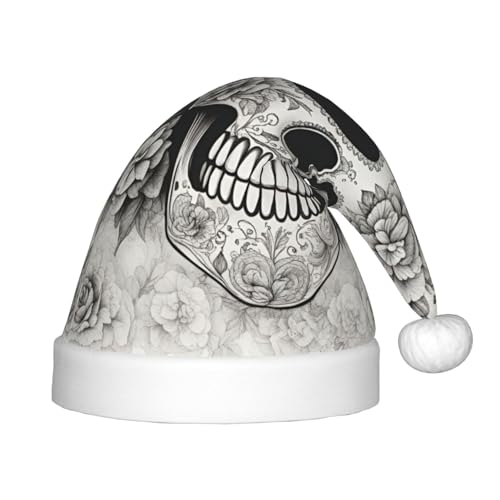 UVBDF Mexikanischer Totenkopf-Weihnachtsmannmütze, Plüschmütze, Weihnachtsmannmütze für Jugendliche für Weihnachten, Neujahr, Party, Kopfbedeckung, 1 Stück von UVBDF