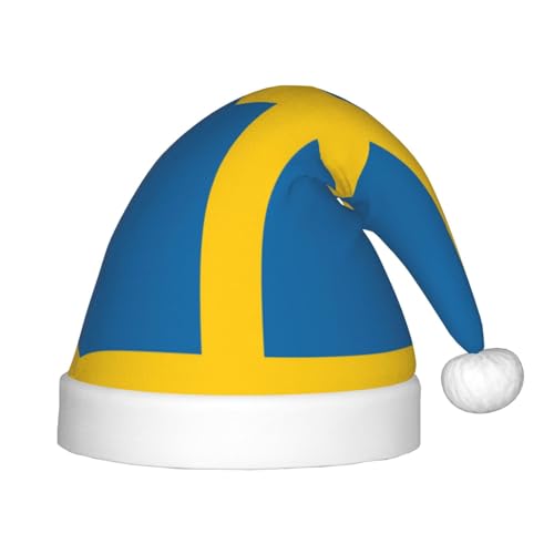 UVBDF Weihnachtsmannmütze mit schwedischer Flagge, Plüsch, Weihnachtsmütze für Jugendliche für Weihnachten, Neujahr, Party, Kopfbedeckung, 1 Stück von UVBDF