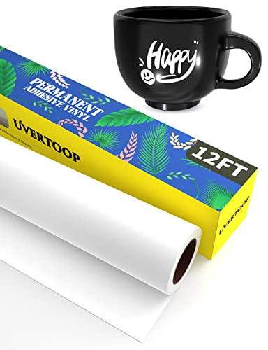 UVERTOOP Matte White Permanent Adhesive Vinyl – 30,5 x 366 cm (12" x 12ft) Craft Vinyl Rolle für Cricut, Silhouette Cameo und andere für Tasse, Auto, Fenster, andere DIY-Projekte von UVERTOOP