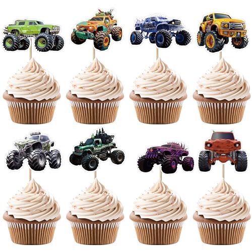 32 Stück Auto Tortendeko Deko Geburtstag Monster Truck Monster Truck Geburtstag Kuchen Deko Junge Truck Auto Muffin Deko LKW Cupcake Topper für Kinder Geburtstag Zubehör von UVTQSSP