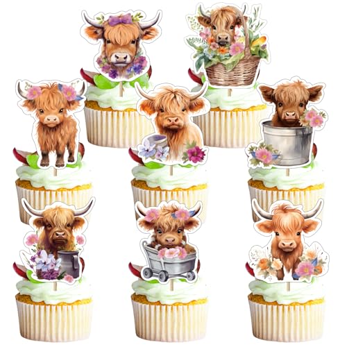 32 Stück Highland Cow Cake Topper Hochland Kuh Geburtstag Dekorationen für Hochland Kuh Party Farm Tier Geburtstagsparty von UVTQSSP