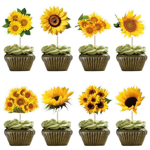 32 Stück Sonnenblumen-Cupcake-Topper Kuchendekorationen Sonnenblumen-Geburtstagsparty-Dekorationen Für Geburtstage Sonnenblumen-Hochzeitsdekorationen von UVTQSSP