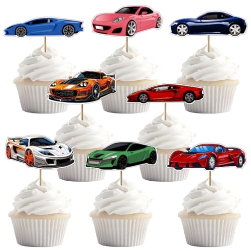 32 Stück Sportwagen Cupcake Toppers für Rennsport Thema, Perfekt Kuchenaufstecker für Autoliebhaber von UVTQSSP