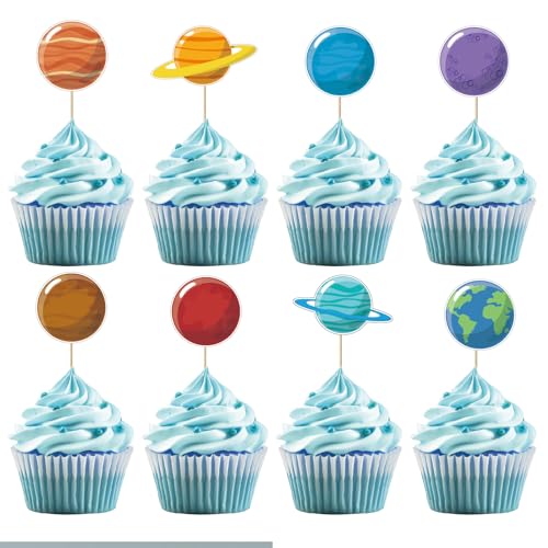 32 Stück Weltraum Cupcake Toppers, Thema Sonnensystem Party-Zubehör für Jungen Mädchen von UVTQSSP
