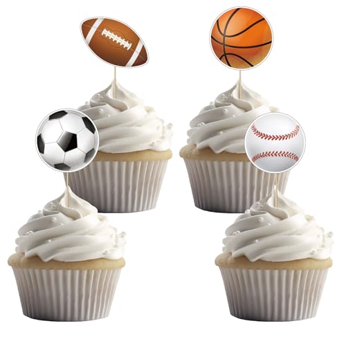 36 Stück Sport Cupcake Toppers - Basketbälle, Fußbälle, Basebälle, Rugbybälle - Sport Thema Party Dekorationen von UVTQSSP
