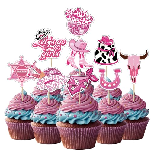 36 Stück Rosa Cowgirl Cupcake Toppers, Cowgirl mit Disco Ball Thema Tortendekorationen für Mädchen Geburtstag Bar Party Supplies von UVTQSSP