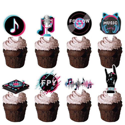 36 Stück Tortendeko Musik Cupcake Topper Disco Musik Geburtstag Kuchen Topper für Rockstar Musiker Bassgitarre 80er Jahre Retro Themed Party Supplies von UVTQSSP