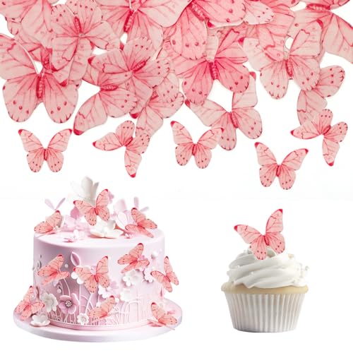 40 Stück Essbare Schmetterling Cupcake Topper - Pastell rosa Butterfly Kuchen Topper für Hochzeit Baby Dusche Geburtstag Kuchen Dekorationen (Pastell rosa) von UVTQSSP